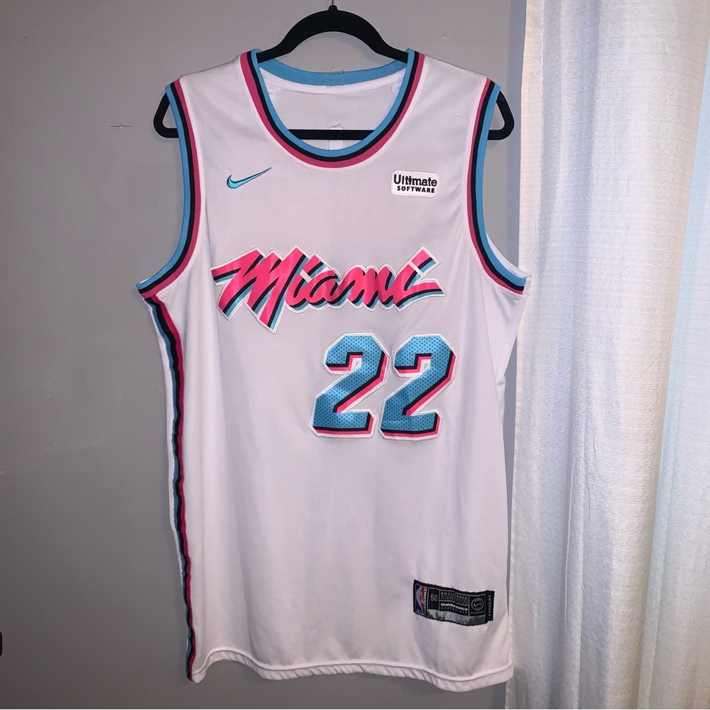 Nike Miami Basketball Jersey - White, Pink and Blue